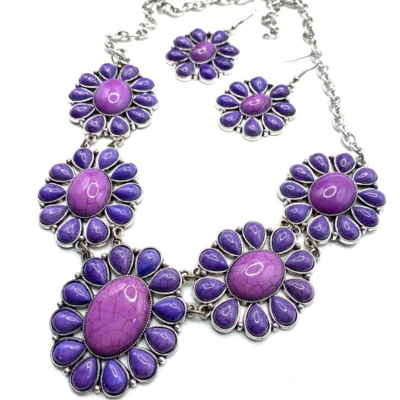 Statement Necklace Purple Lavendar Set Necklace & Earrings - Picture 2 of 8